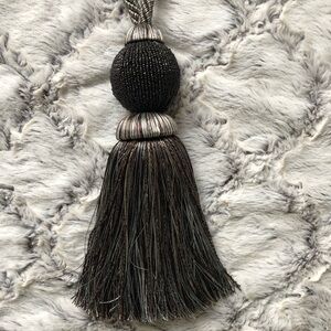 2 Gray, Light Blue & Brown Tassel Holdbacks